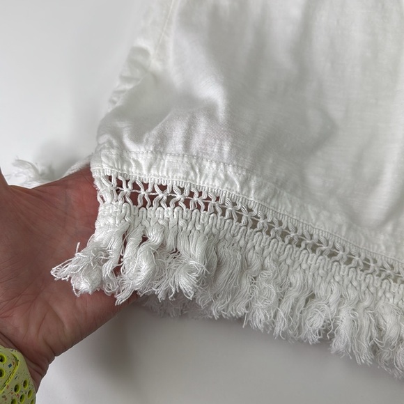 Chico's White Ruffled Short Sleeve Tee with Fringe - Picture 3 of 10